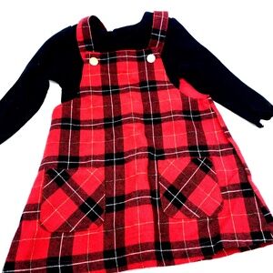 Little Me Baby Dress Size 12m Matching 2pc Set Top Overall Pockets Black Red